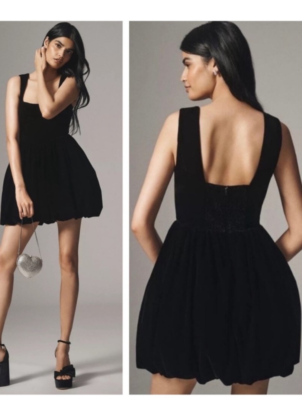 BHLDN Dress Ariana Mini Bubble Corset Fit & Flare in Velvet Black